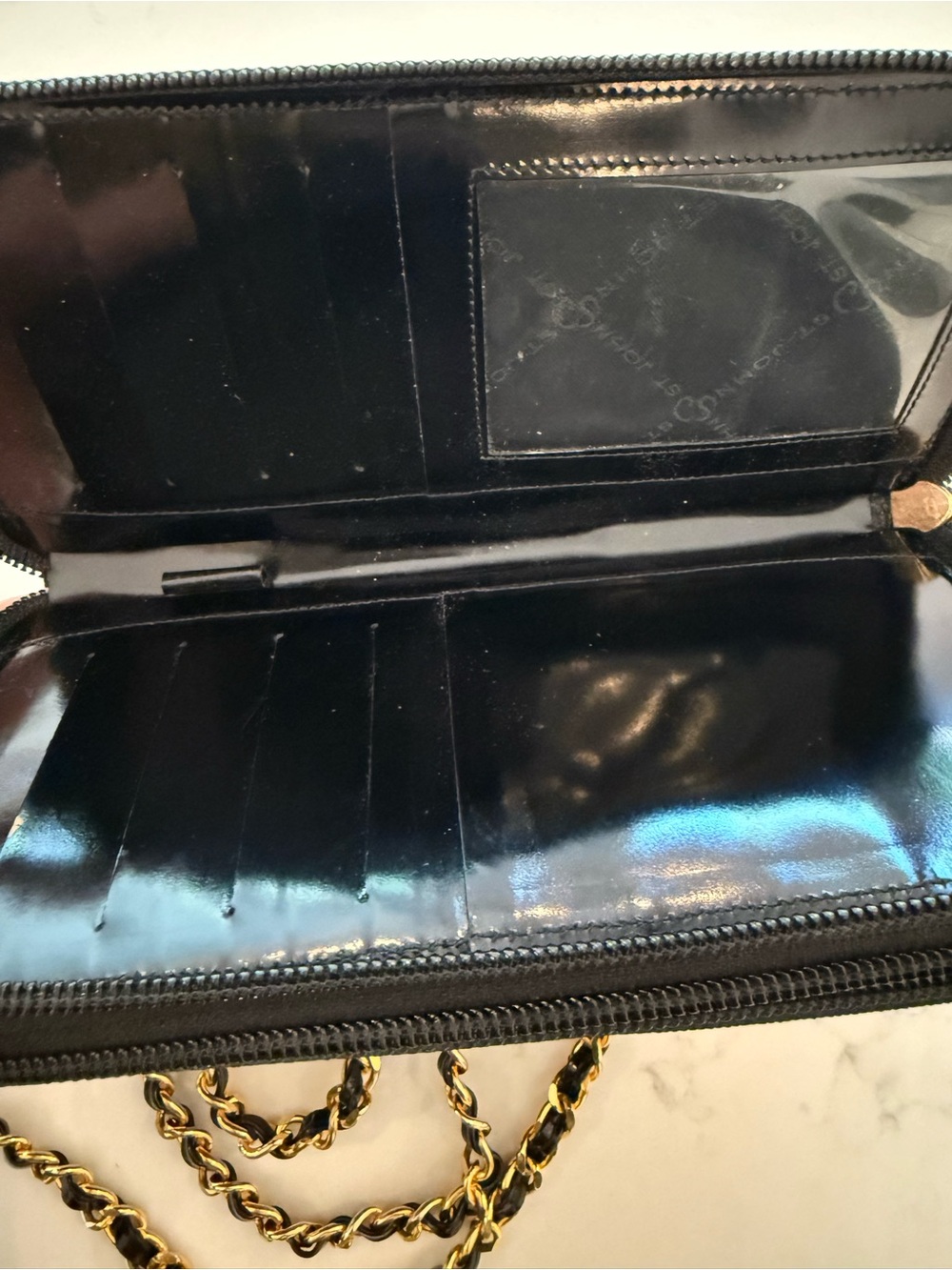 Vintage St. John Black Leather Crossbody with Gold Chain Strap - Picture 4 of 8